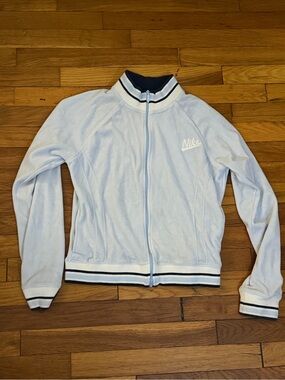 Nike Women's Pale Blue Full-Zip Varsity Jacket with Navy Trim